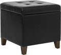 Homebeez Black Tufted Faux Leather Storage Ottoman Square Cube Foot Rest Stool with Flip Top