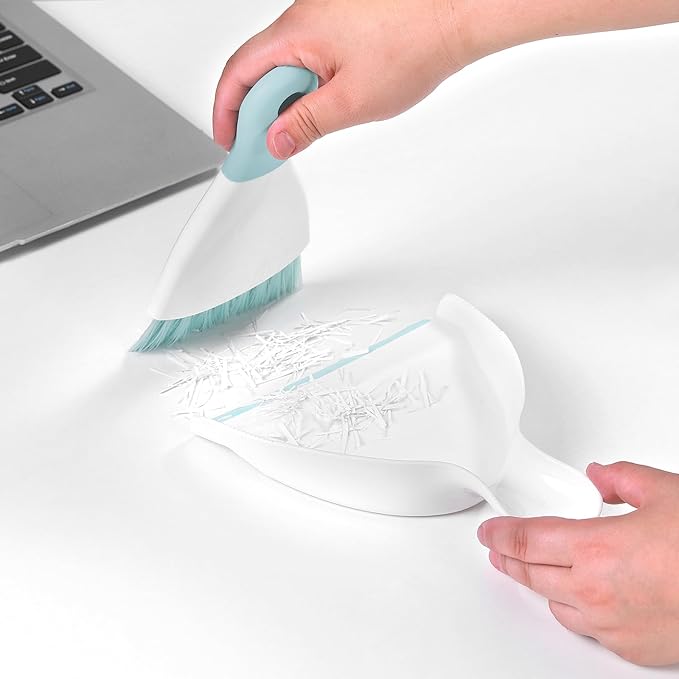 NACENA Mini Dustpan and Brush Set, Small Broom and Dustpan Set Dust Pan and Mini Hand Broom Dustpan and Broom Combo Compact for Home Table Keyboards Sofa Kitchen, Blue