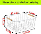 HDYOUDO Metal White Wire Basket,Food Storage Organizer with Wooden Handles, pantry organizers and storage for Organizing Kitchen Cabinets potato onion, 2 Packs