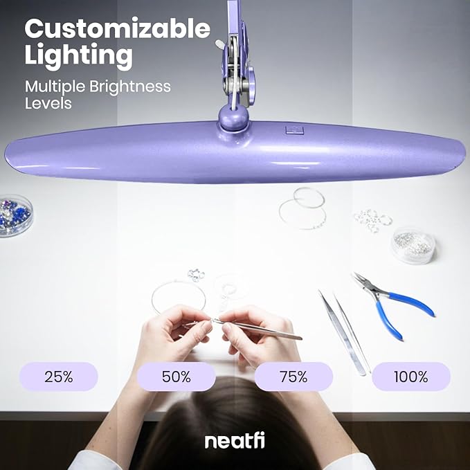 Neatfi XL 2,200 Lumens LED Desk Lamp with Clamp, 24W Bright Architect Task Lamp, 20 Inches Dimmable Computer Light, Adjustable Desk Light for Home, Office, Crafts, Nails & Hobbies (Non-CCT, Lavender)