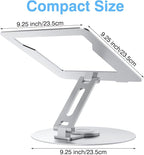 Swivel Laptop Stand for Desk, Adjustable Height Aluminum Computer Stand with 360 Rotating Base, Foldable Ergonomic Riser, Portable Laptop Holder Compatible with MacBook, All Laptops 10-17'', Chrome