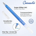 CAISEXILE 12 Blue Glitter Gel Pens Set, 1.0 mm Fine Point for Black Paper & White Paper, Large Capacity Pens for Journaling, Adult Coloring Books, Drawing, Note Taking, Highlighting