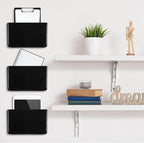 Tenceur 10 Pcs Single Pocket Wall Mount File Holder Black Plastic Wall Pocket with Screws and Tape Hanging File Organizer Letter Holder for Home Letters Mail Magazine Office