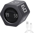 LUCKY TIME Productivity Timer Flip Gravity Sensor Pomodoro Cube Timer Countdown & Countup,1/5/10/30/60min Preset & Custom Timing, Mute/Vibrate/Sound for ADHD,Work,Study,Kitchen(1, Black Hexagon)