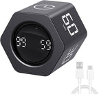 LUCKY TIME Productivity Timer Flip Gravity Sensor Pomodoro Cube Timer Countdown & Countup,1/5/10/30/60min Preset & Custom Timing, Mute/Vibrate/Sound for ADHD,Work,Study,Kitchen(1, Black Hexagon)