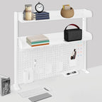 Dlinanta Clamp-On Pegboard Desk Organizer, 2-Tier Clamp On Desk Shelf with Hooks, Office Accessory Organizer for Books, Office Supplies & DIY Storage, 16.5lbs Capacity, 39.37" x 37.4", White