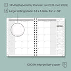 POPRUN Monthly Planner 2025-2026 Spiral Bound (6.5" x 8.5") 18 Months Calendar (Jul 2025 - Dec 2026) - 4 Pages per Month with Monthly Expense & Notes, Sunday Start, Leather Cover - Grey