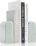 Faticdorr Luxury Marble Bookends for Shelves, 13LB Heavy Duty Marble Book Ends for Heavy Books, Stone Bookends Decorative, Polished, Light Green Arch, Set of 2