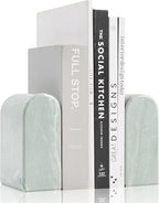 Faticdorr Luxury Marble Bookends for Shelves, 13LB Heavy Duty Marble Book Ends for Heavy Books, Stone Bookends Decorative, Polished, Light Green Arch, Set of 2