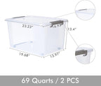 Citylife 69QT Plastic Storage Bins with Latching Lids Stackable Storage Containers for Organizing Large Clear Storage Box for Garage, Closet, Kitchen, 2 Packs