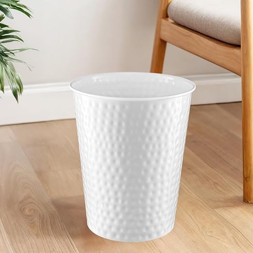 Monarch Abode Metal Bathroom Trash Can – Waste Basket for Bedroom, Office Desk, & Dorm, Hand Hammered, Durable Decorative White Small Trash Can Bathroom Garbage Bin Wastebasket