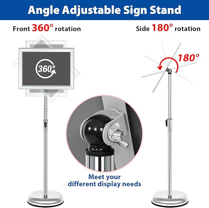 VAIIGO 6Packs Floor Standing Sign Holder Stands for Display 8.5x11Inch Pedestal Poster Sign Stand, Adjustable Sign Holder Stand for Vertical & Horizontal View Sign Display Stand, Silver