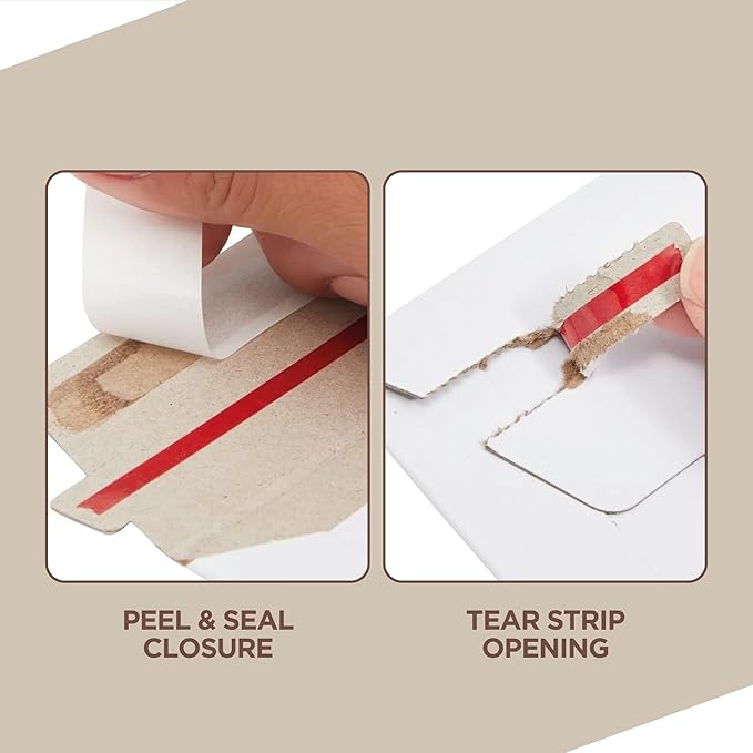 100 Pack 9.5 x 12.5 Inches Rigid Mailers – Self Adhesive White Cardboard Envelopes – Used as Mailing Supplies for Documents, Photos, CDs, Magazines, and Literature