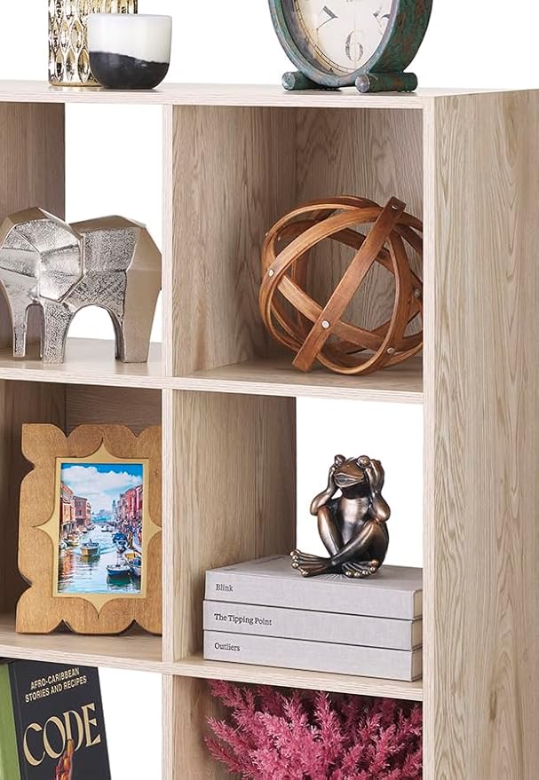 Whitmor 9 Cube Storage Organizer, Open Storage Display Bookshelf, Storage Cabinet for Living Room, Bedroom, Home, Office, White Oak