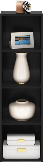 Furinno PASIR Book Shelf, 4-Tier Modern Bookshelf, Open Shelves Bookcase 9 x 12 x 42, for Living Room, Bedroom, Home Office, Blackwood