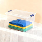 2 Pack 66 Quart (62.4L) Heavy-Large Clear Plastic Storage Bins with Locking Blue Latch Lids – Stackable & Airtight Containers for Garage, Closet & Basement, Ideal for Bulky Items, Clothing