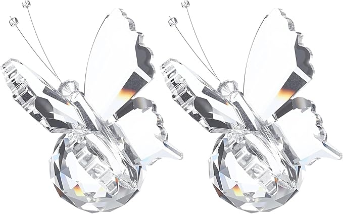 PATIKIL 2 Pcs Butterfly Crystal Paperweight, 75mm / 3 Inch Crystal Paperweight Paper Weight for Home Office Desktop Table Decor Wedding Party Jewelry Ornaments, White