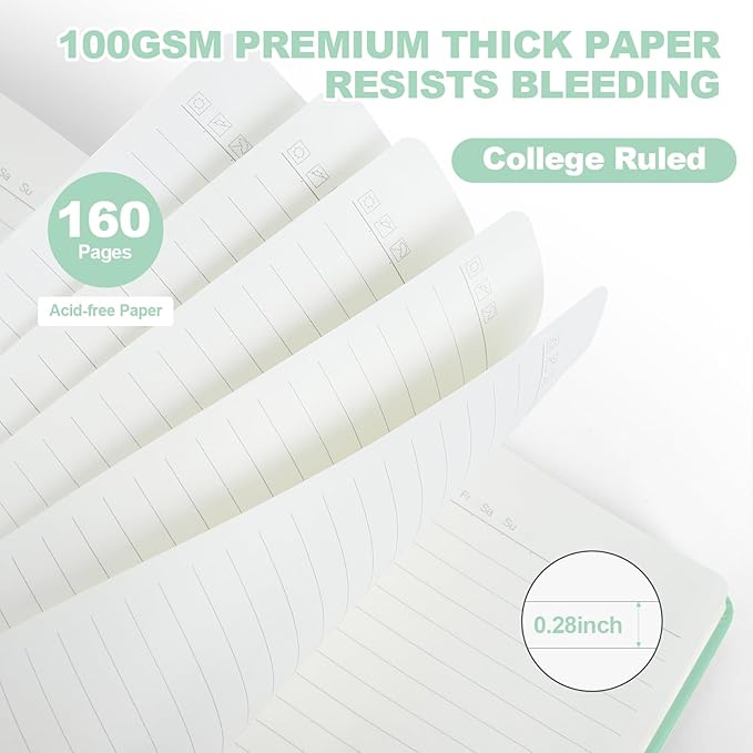 SUQJOY Lined Journal Notebooks for Writing, 100 GSM Thick Paper, 1 Pack Hardcover Notebooks, A5 College Ruled Notebook, Journaling Notebook for School/Travel/Office (Light Green- 1 Pack)