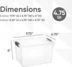 Superio Clear Storage Boxes with Lids, 4.75 Quart Plastic Container Bins for Organizing, Stackable Crates, BPA Free, Non Toxic, Odor Free, Organizers for Home, Office, School, and Dorm