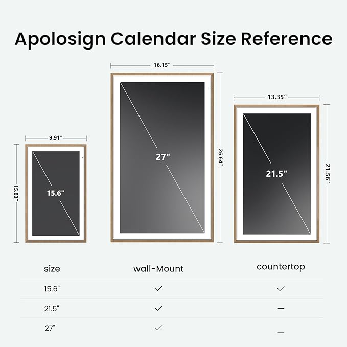 ApoloSign 27” Digital Calendar: Dual Mode Calendars with Google Play & Multi-calendar Sync, Electronic Planner & Chore Chart, Smart Touchscreen, Interactive Display for Family Schedules (Teak Wood, 27-inch)