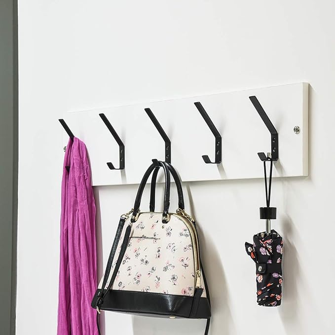 Amazon Basics Wall Mounted Modern Metal Drywall Coat Hooks - Flat Black, 5-Pack