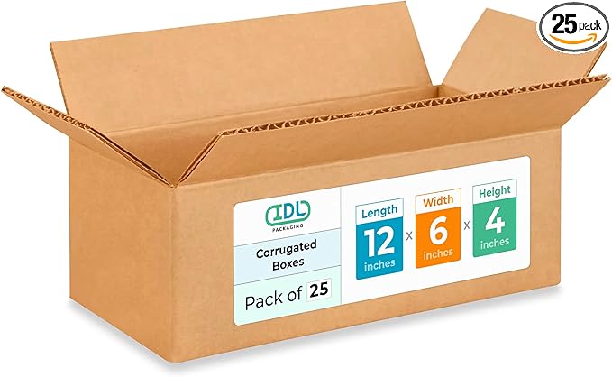 Medium Moving & Shipping Boxes 12"L x 6"W x 4"H (25-Pack) - Extra Strength 200 lb vs Regular - Corrugated Medium Moving Boxes - Shipping Box for USPS, UPS, FedEx - Cardboard Box by IDL Packaging