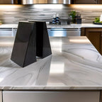 Ottimo Premium Polished Stone Marble 6" Book Ends for Bookshelf Decor, Home, Office or Kitchen Shelves. Heavy, Triangular, and Decorative Book Stopper with Anti-Slip Pads, Great Gift Idea (Black)