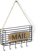 SRIWATANA Mail Organizer Wall Mount, Rustic Mail Holder Key Holder for Wall with Hooks, Small Size, Carbonized Black