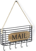 SRIWATANA Mail Organizer Wall Mount, Rustic Mail Holder Key Holder for Wall with Hooks, Small Size, Carbonized Black