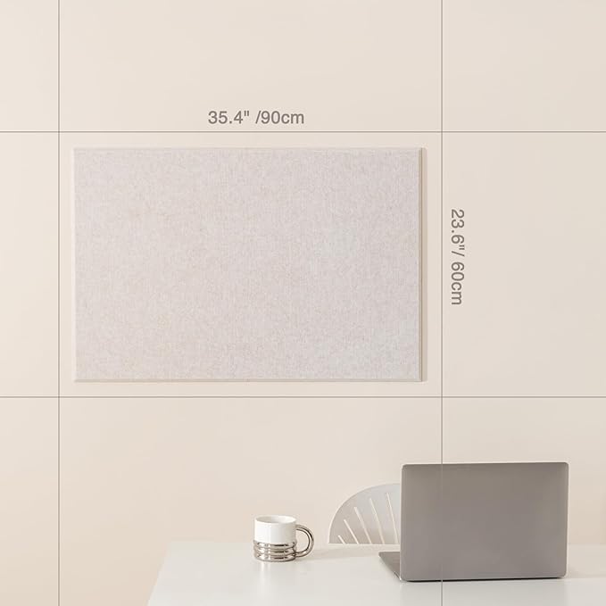 Lightomorrow Thickened Bulletin Board - 36 x 24 Inches, Decorative Felt Board Pin Board for Wall - 3' x 2' Foldable Photo Display Board with Self-Adhesive Tape, Includes 20 Push Pins - Oatmeal
