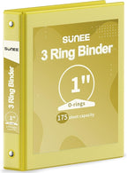 SUNEE 3 Ring Binder 1 Inch 1 Pack, Clear View Binder Three Ring PVC-Free (Fit 8.5x11 Inches) for School or Office Supplies, Yellow