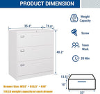 Fesbos Lateral File Cabinet with Lock, 3 Drawer Large Metal Filing Cabinet,Home Office Lockable Storage Cabinet for Hanging Files Letter/Legal/F4/A4 Size-Assembly Required