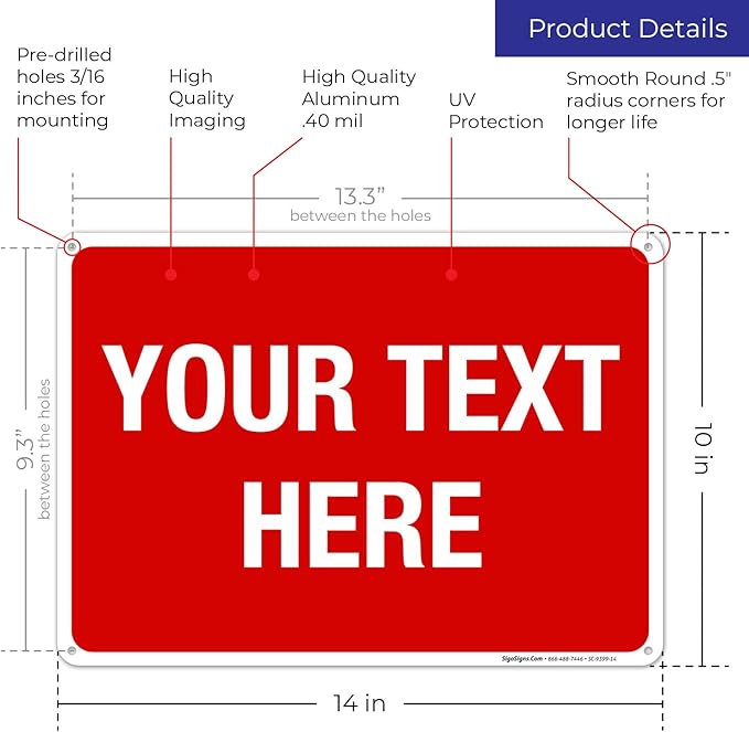 Personalized Custom Red Background Customize for Office, Business, Workplace, Home, Airbnb, Delivery Sign, 10x14 Inches, Rust Free .040 Aluminum, Fade Resistant, Made in USA by Sigo Signs