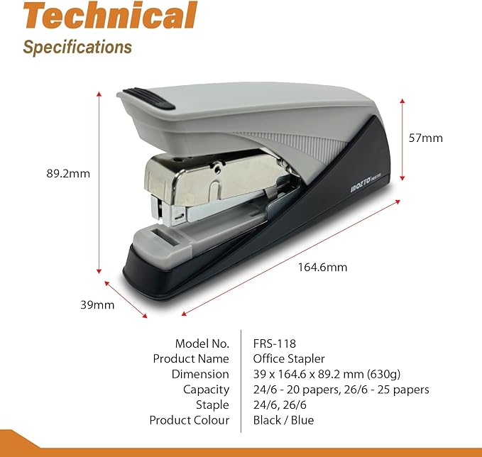 INOZTO Easy-Flat Stapler: Effortlessly Staple 20-25 Sheets with 50% Less Force Features Flat Clinch tech, Anti-Slip Base & Custom Logo Option Durable Steel/ABS Design (Black/White)