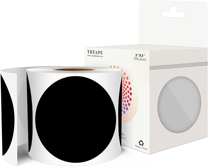 3 Inch Round Color Coding Labels (500 per Roll) - Colored Dot Stickers Round Labels for Inventory, Warehouse, Office Organizing - Black Circle Stickers