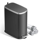 KUK Slim Bathroom Trash Can with Lid Soft Close, Step Pedal, 2.6 Gal/ 10L Stainless Steel Garbage Can with Removable Inner Bucket, Anti-Fingerprint Wastebasket for Office, Bedroom, Toilet (Black)
