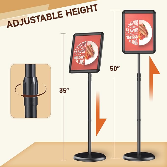 Newzueby Pedestal Floor Stand Sign Holder for 8.5x11 inches Poster or chalk board, Snap open frame,360° Rotation,Outdoor Indoor Standing Display Sign Holders for commerical, directional, Black 3 Pack