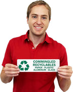 SmartSign Commingled Recyclables Sticker - Paper, Plastic, Aluminum Glass Pack of 5 Labels | 3" x 10" Laminated Vinyl, Made in USA