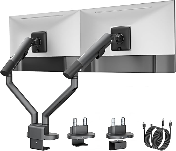 monTEK Dual Monitor Stand Mount with USB for Up to 35" Screens, Each Arm Holds Max 24.25lbs, Full Motion Adjustable Monitor Arm Desk Mount with C-Clamp/Grommet, Space Gray MA1010UCDG-D