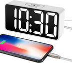 DreamSky Small Digital Alarm Clock for Bedroom, Large Big Numbers Display with Brightness Dimmer, Electric Bedside Desk Clock with USB Charging Port, Adjustable Alarm Volume, USB-C Adapter Powered