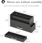 Wisuse Desk Mail Organizer with Drawer - Bamboo Wooden File Bill Sorter Storage Box for Desktop, Letter Countertop Holder for Home Office School Organization Tabletop Accessories Supplies (Black)