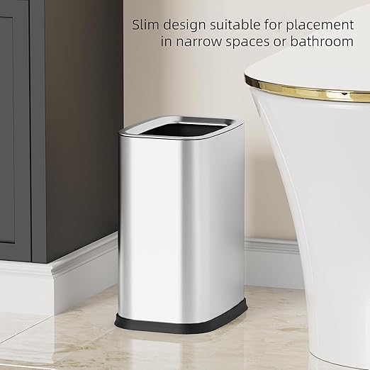 KHMMGK 2.6 Gal Stainless Steel Bathroom Trash Can,Metal Waste Baskets with Removable Inner Bucket,Small Office Garbage Can