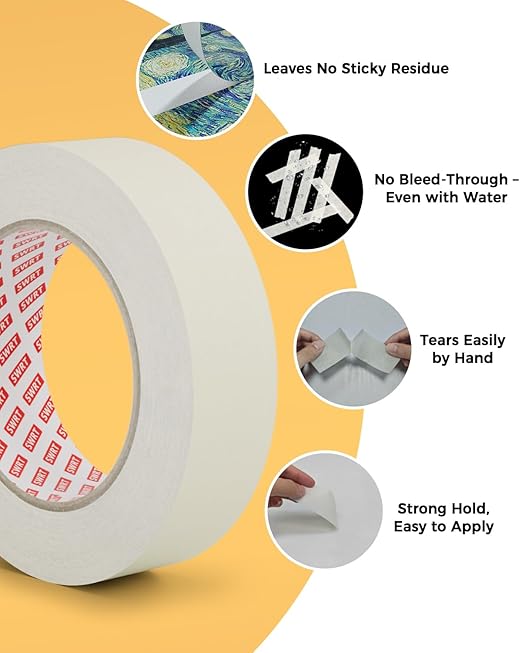 SWRT Masking Tape 1 Inch x 55 Yards – 4 Rolls (220 Yards Total), Strong Adhesive, Easy Tear, Clean Removal Painter’s Tape for Painting, Labeling, Crafts, Home & Office, White