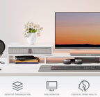 Fenge Computer Monitor Riser Stand with Drawer for 2 or 3 Monitors ,Adjustable Length and Angle Desktop Laptop Stand,Office Organizer,Printer,White