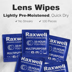 Raxwell Lens Wipes for Glasses - Streak-Free Glasses Cleaner - No-Residue Lens Cleaner - Portable Screen Wipes for Electronics - 200 Count, White, Unscented