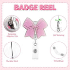 2Pcs Pink Bow Badge Reel Retractable Cute Badge Reels with Alligator Clip ID Badge Holder for Nurse,Medical Worker,Nursing Student,Teacher