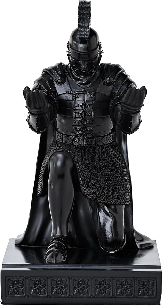 CYXStar Roman Praetorian Prefect Warrior Knight Pen Holder Desk Ornament Resin Praetorian Guard Mobile Phone Stand Desk Accessories and Organizer for Office with a Letter Opener (Black)