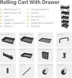 Sorgion 5 Tier Rolling Cart Organizer,Bathroom Cart Organizers with Wheels Laundry Room Organization Mobile Shelving Unit Utility Cart Storage Shelves Multi-Functional for Office, Home(Black)