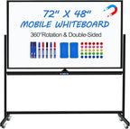 Max-officoo Large Dry Erase White Board with Rolling Stand 72"x48" Double-Sided Mobile Magnetic Whiteboard on Wheels, Including 3 Magnetic Erasers, 7 Markers, 30 Magnets