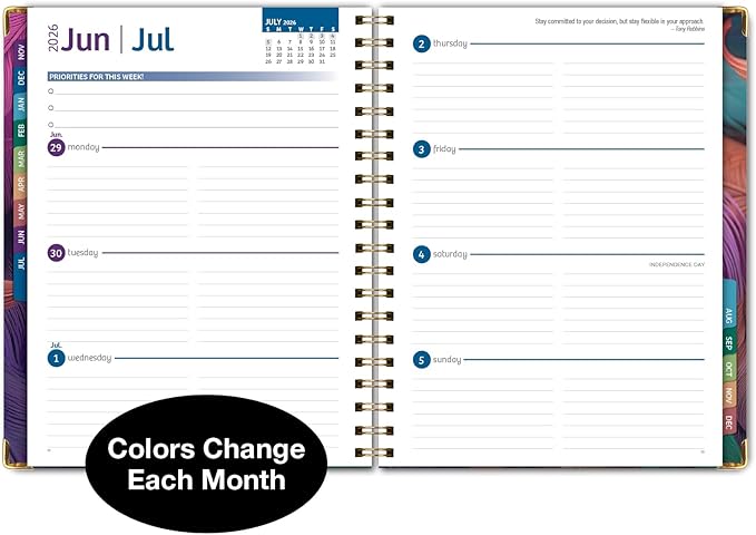 HARDCOVER 2026 Planner, 7"x9": 14 Months (November 2025 - December 2026), Daily Weekly Monthly Planner, Yearly Agenda, Bookmark, Pocket Folder and Sticky Note Set (Pastel Peacock)
